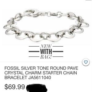 FOSSIL SILVER TONE CHARM STARTER CHAIN BRACELET